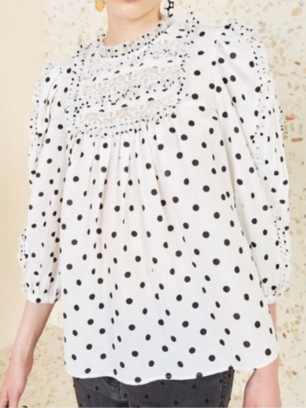 ULLA JOHNSON Bailey Polka Dot Lace Yoke Blouse Women’s Size 4